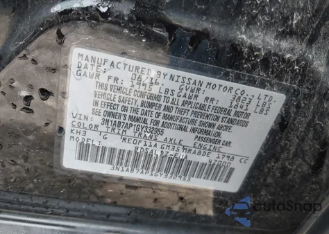 2016 Nissan Sentra Sv z USA, uszkodzony, nr VIN 3N1AB7AP1GY332955